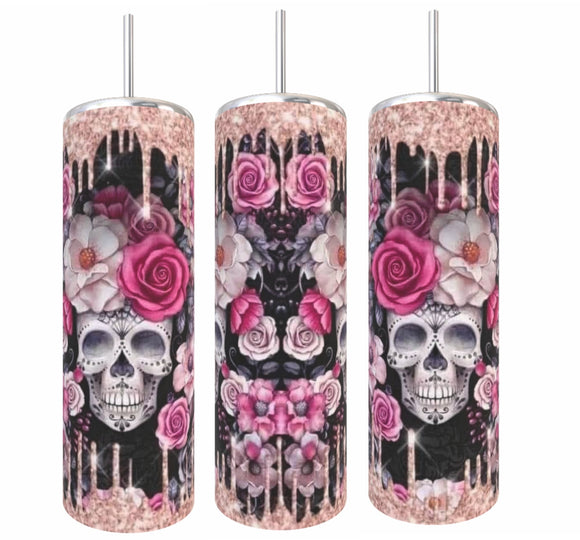 Glitter Rose Skull Tumbler