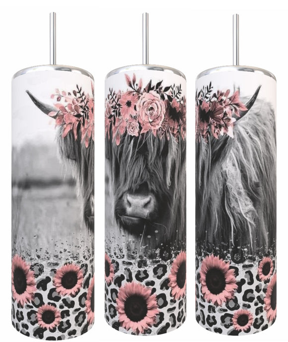Pink Flower Cow Tumbler