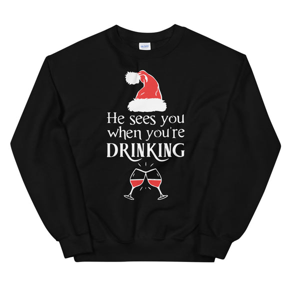 He sees you when your drinking Women's Christmas Sweatshirt