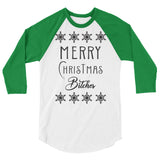 Merry Christmas B 3/4 sleeve raglan Women's Christmas shirt