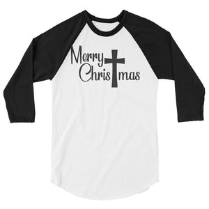 Merry CHIRSTmas 3/4 sleeve raglan Women's Christmas shirt