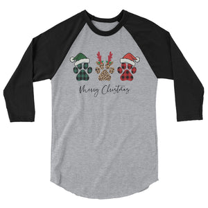 Paw Christmas 3/4 sleeve raglan Women's Christmas Shirt