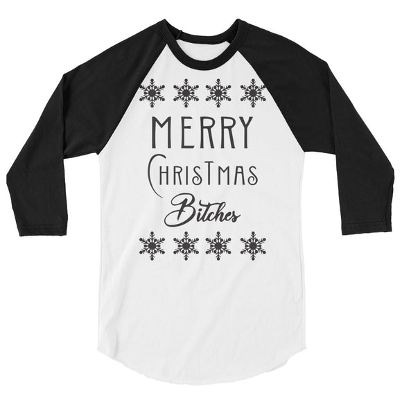 Merry Christmas B 3/4 sleeve raglan Women's Christmas shirt