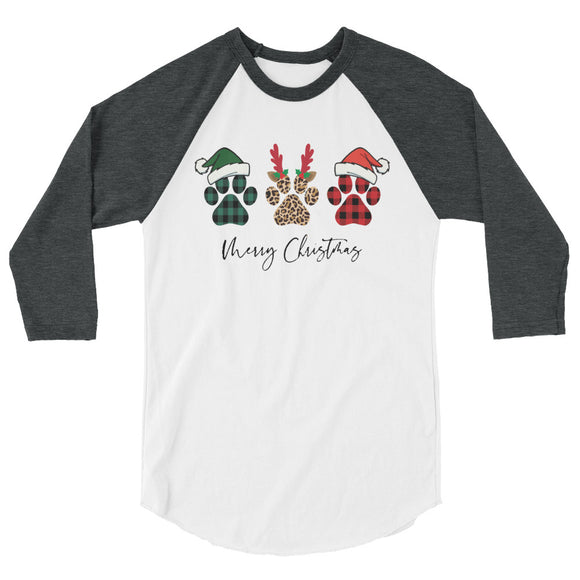 Paw Christmas 3/4 sleeve raglan Women's Christmas Shirt